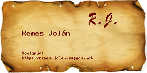 Remes Jolán névjegykártya